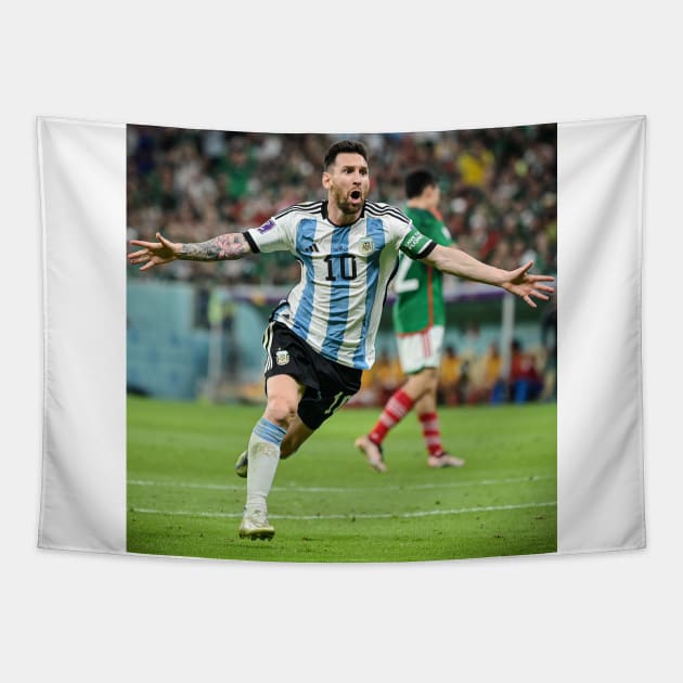 Messi Goal Against Mexico Tapestry by GrizzlyPeakApparel