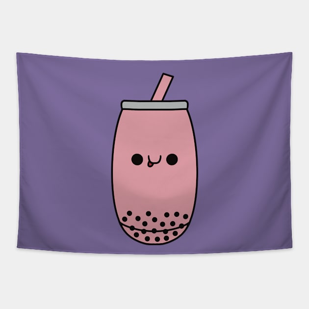 Cute Strawberry Bubble Tea - Kawaii Boba Tea Tapestry by KawaiiByDice