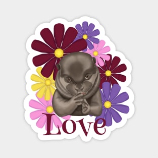 Love. Otter with flowers. Magnet