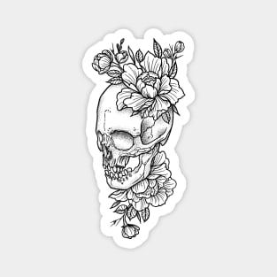 Skull and Peony Flowers Tattoo art Magnet