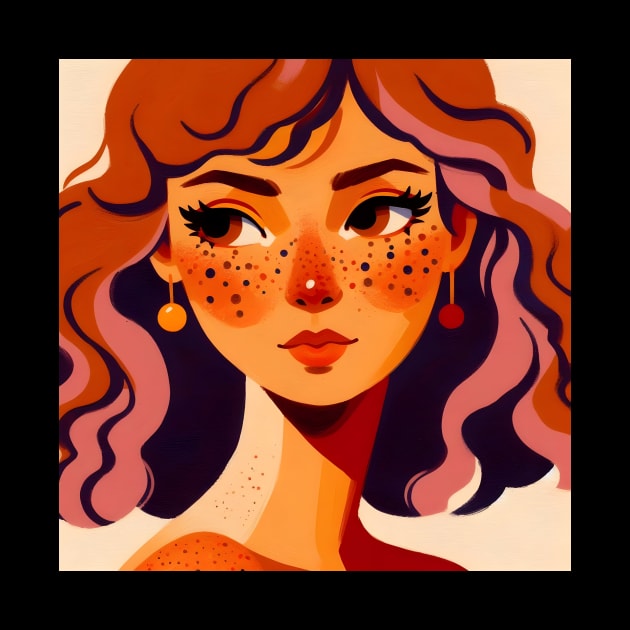 Redhead woman face with freckles portrait art by theholisticprints