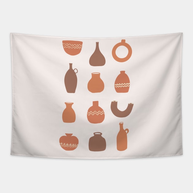 Potteries In Warm Earthy Colors Tapestry by ArunikaPrints