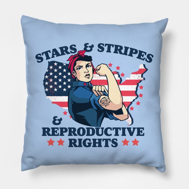 Stars and Stripes and Reproductive Rights // Patriotic American Rosie the Riveter Feminist Pillow by SLAG_Creative