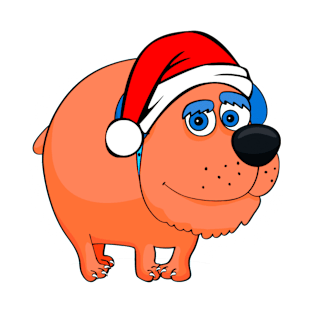 Funny Cartoon Dog Wearing A Santa Hat T-Shirt