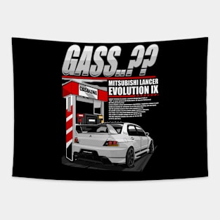 MITSUBISHI LANCER EVO IX ON GAS STATION-WHITE Tapestry