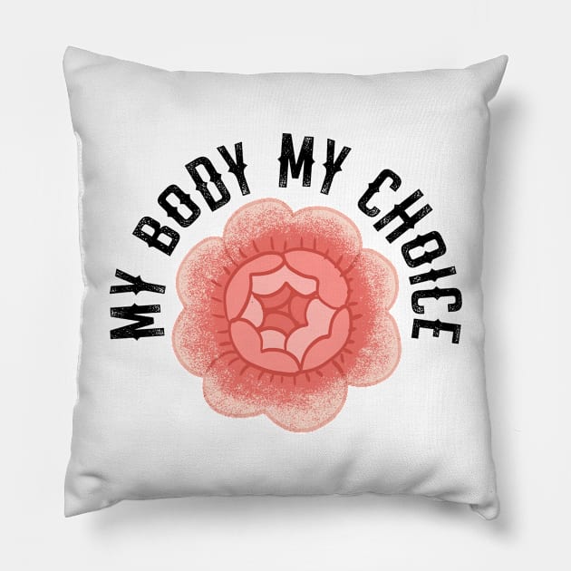 My body, uterus. Smash the patriarchy. Stop the war on women. Pro choice freedom. Women's reproductive rights. Keep your bans off our bodies. Safe abortion. Feminism. Rose flower Pillow by BlaiseDesign