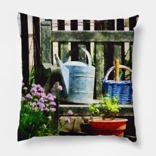 Watering Can and Blue Basket Pillow