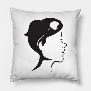 Girl with sun glasses and a  orca whale optical illusion Pillow