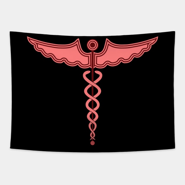 Caduceus Staff of Hermes Red Tapestry by Wareham Spirals