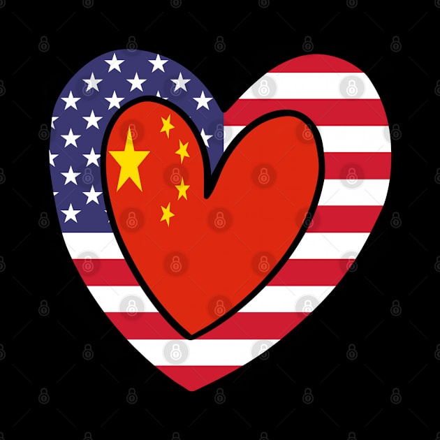 China American Heart Valentines Day Gift Half Chinese USA Flag by ReddBLVD