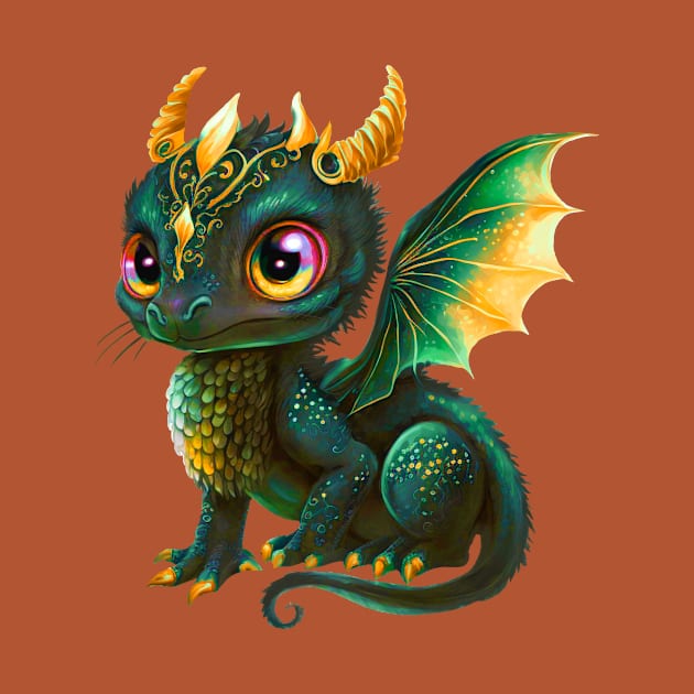 Cute Green-gold Baby Dragon by KOTOdesign