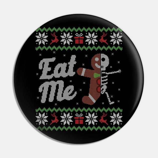 Ugly Christmas Sweater Gingerbread Skeleton Eat Me Pin by HolidayoftheWeek