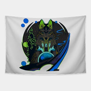 Wolf cartoon style wild animal with forest background Tapestry