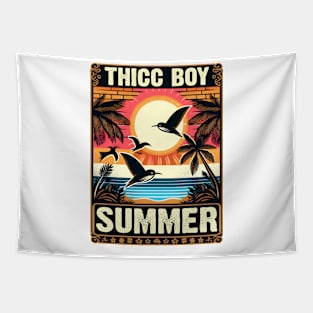 Tropical Thicc Boy Summer with Palm Tree Sunset Tapestry