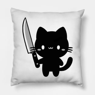 black cat with a knife Pillow