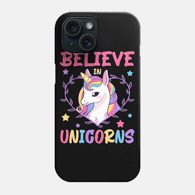 Believe In Unicorns, Cute Unicorn Design Phone Case by AS Shirts