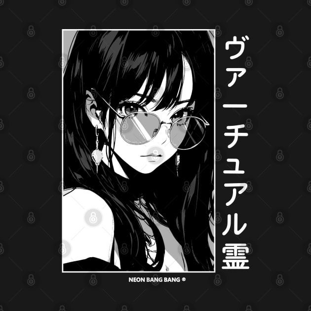 Stylish Japanese Girl Anime Black and White Manga Aesthetic Streetwear by Neon Bang Bang