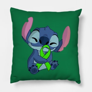 Blue Alien Holding an Awareness Ribbon (Green) Pillow