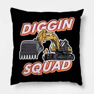 Funny Excavator and Construction Worker Heavy Equipment Pillow