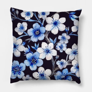 Blue Cherry Blossoms Pillow