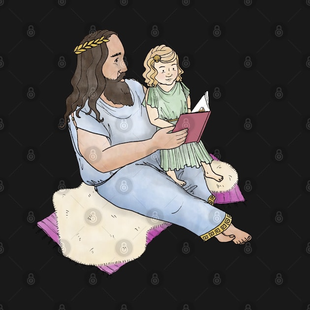 Father and Daughter in Ancient Greek costume reading a book together - by Greek Myth Comix by GreekMythComix