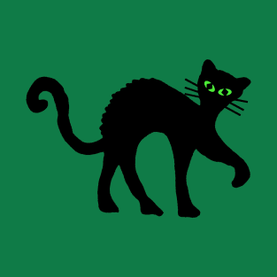 Spooky Black Cat Arched Back Green eyes T-Shirt