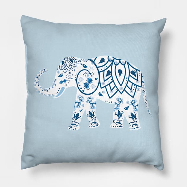 Elephant and flowers Pillow by Exmachina