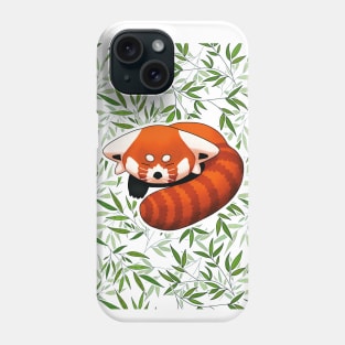 Drawing of cute sleeping Red Panda with bamboo leaves background Phone Case