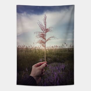 hand holding dry reed Tapestry