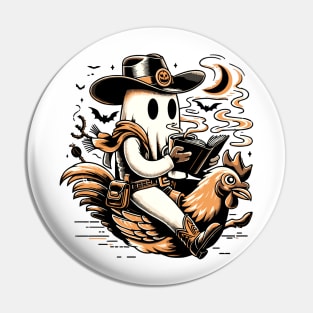 Cowboy Ghost Riding Chicken And Reading Book With Coffee Pin