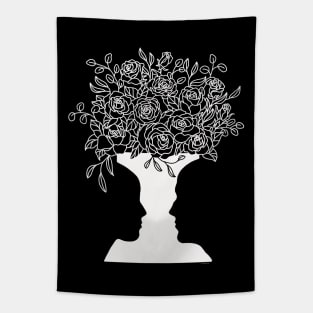 Faces Vase Modern Line Drawing Floral Roses Bouquet Tapestry