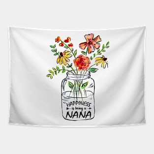 Womens Happiness Is Being A Nana Shirt - Flower Art - Grandma Tee T-Shirt For Women Tapestry