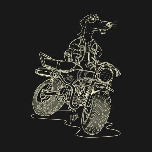 Daxhund and his motorcycle, dark shirts no background. T-Shirt