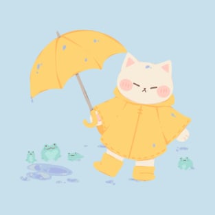 Raincoat Cat and Frogs T-Shirt