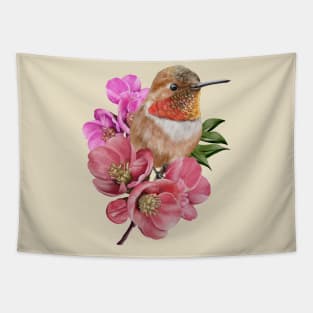 Humming bird with Sakura flowers Tapestry