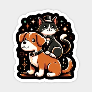 Tuxedo Cat on a Dog Funny Magnet