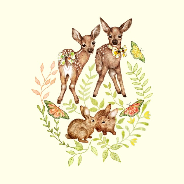 Whimsical Forest Fawns & Rabbits by PerrinLeFeuvre