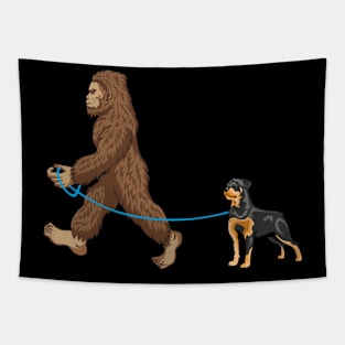 Bigfoot Dog Walk Rottweiler - Sasquatch Dog Lovers Tapestry