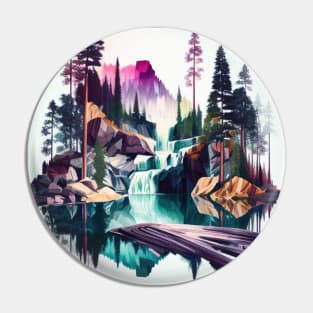 Colorful Mountain Forest Waterfall Pin