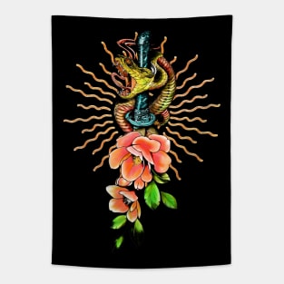 Awesome snake with flowers Tapestry