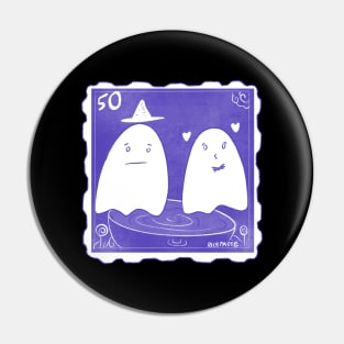 Cute Purple Ghost Couple Stamp Halloween Pin