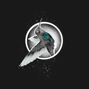 Flying humming bird with blue heart T-Shirt