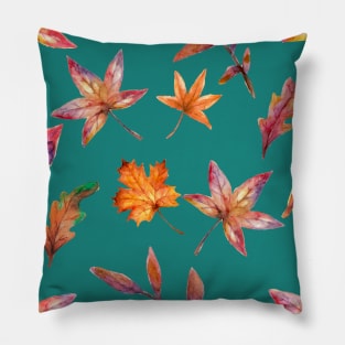 Autumn leaves Teal Pillow
