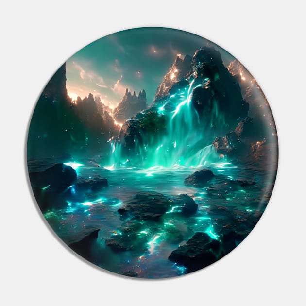 Fantasy Emerald waterfall Pin by Lilbangdesigns