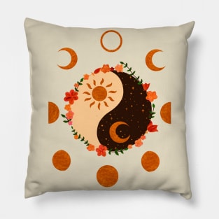 Floral Yin Yang & moon phases Pillow