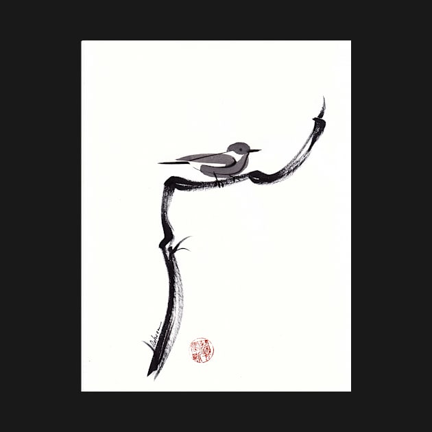 LITTLE FRIEND - Sumie ink brush pen painting of a bird by tranquilwaters