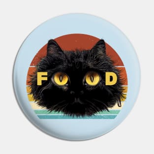 Retro Sunset Black Cat Funny Tee, Food Fluffy Black Kitten Mainecoone, Hungry Chonky Cat Pin