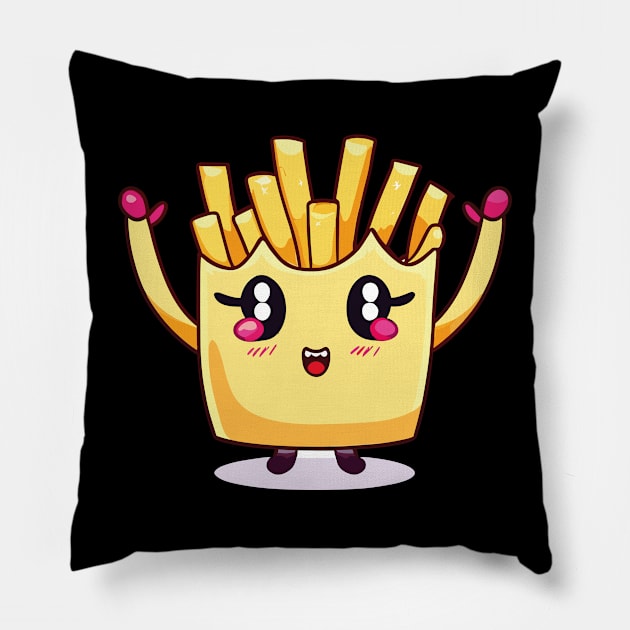 Cute Kawaii French Fry Fridays Pillow by Jabir