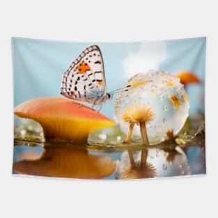 Butterfly Mushroom Nature Serene Peace Tapestry