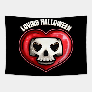 Lovely Cute Skull In Heart Loving Halloween Tapestry